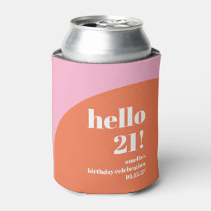 Modern Cute Pink Orange Arch 21st Birthday Custom Can Cooler