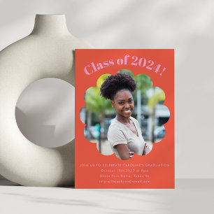 Modern Cute Pink Orange Graduation Party Photo Invitation