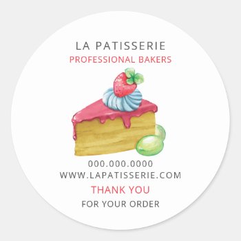 Modern Cute Pink Pastry Bakery Box Seals by MG_BusinessCards at Zazzle