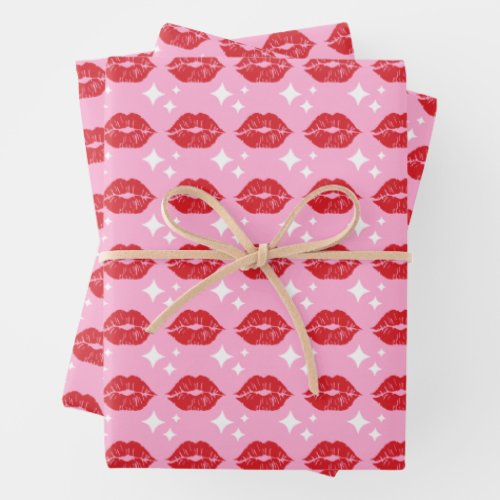 Modern Cute Pink Red Lips Kiss Business Shop Wrapping Paper Sheets