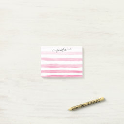 Modern Cute Pink Watercolor Stripes Girly Script Post-it Notes | Zazzle