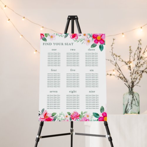 Modern Cute Pink Yellow Floral Seating Chart Sign