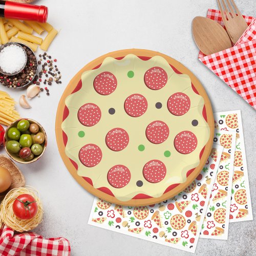 Modern Cute Pizza Pie Birthday Pizza Party  Paper Plates