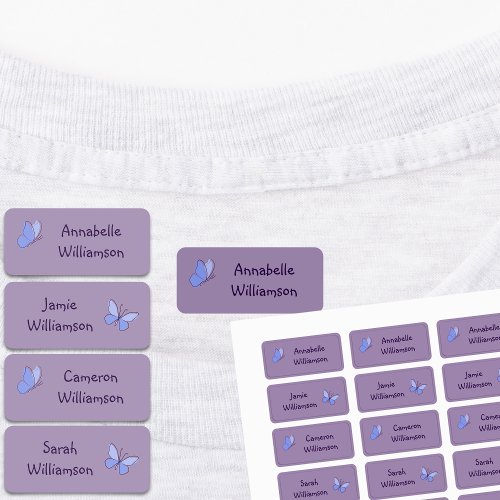 Modern Cute Purple_Blue Butterfly Name Kids Labels