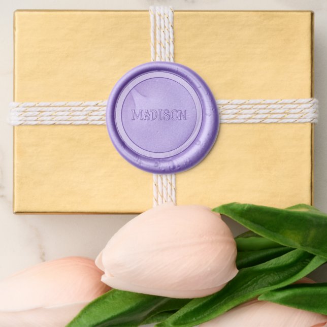 Modern Cute Purple Name Kids Wax Seal Sticker (Front)