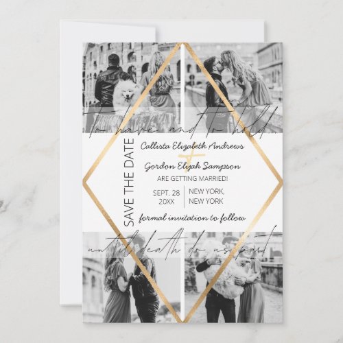 Modern Cute Quote Gold White Frame Photo Wedding Save The Date