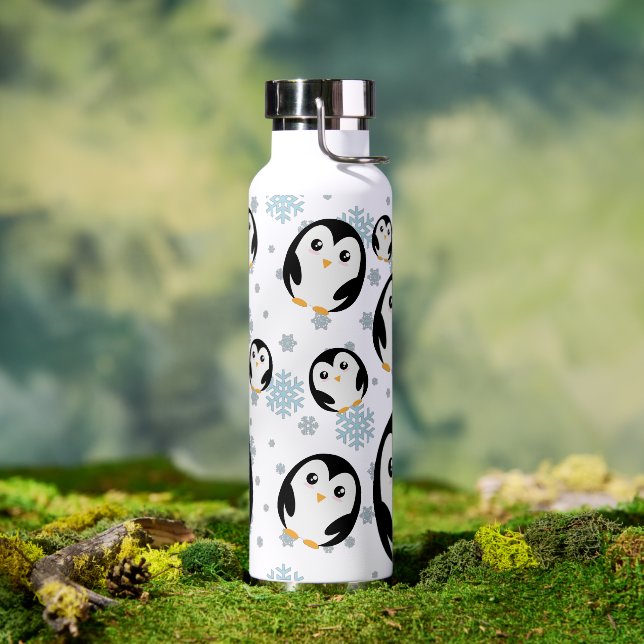 Modern cute Rainbow penguin gradient pattern Water Bottle (Outdoor)