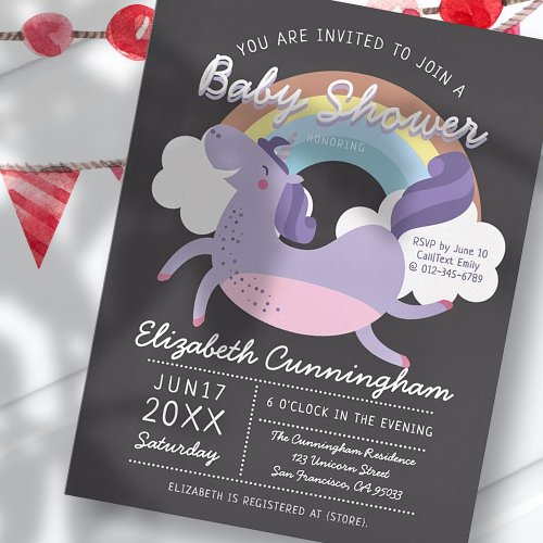 Modern Cute Rainbow Unicorn Baby Shower Invitation Postcard