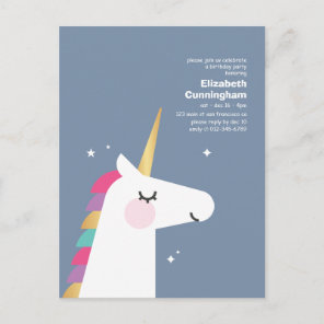 Modern Cute Rainbow Unicorn Birthday Party Invitation Postcard
