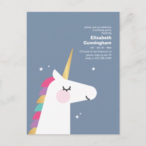 Modern Cute Rainbow Unicorn Birthday Party Invitation Postcard