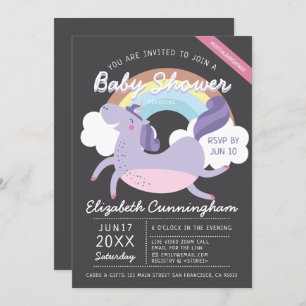 Modern Cute Rainbow Unicorn Virtual Baby Shower Invitation