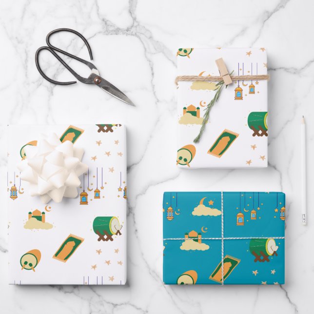 Modern Cute Ramadan Eid Mubarak  Wrapping Paper Sheets (Front)