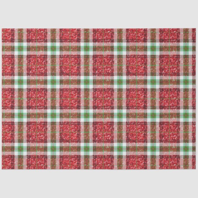 Modern Cute Red and Green Plaid Glitter Christmas Tissue Paper (Front)