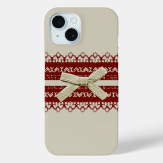 modern Cute Red Lace Beige Fashion iPhone 15 Case