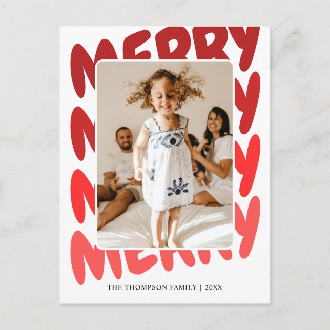 Modern Cute Red Ombre Merry Christmas Photo Holiday Postcard (Front)