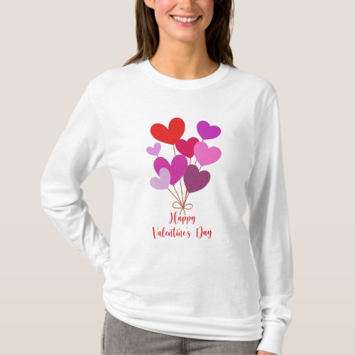 Modern Cute Red Pink Happy Valentines Day Hearts T_Shirt