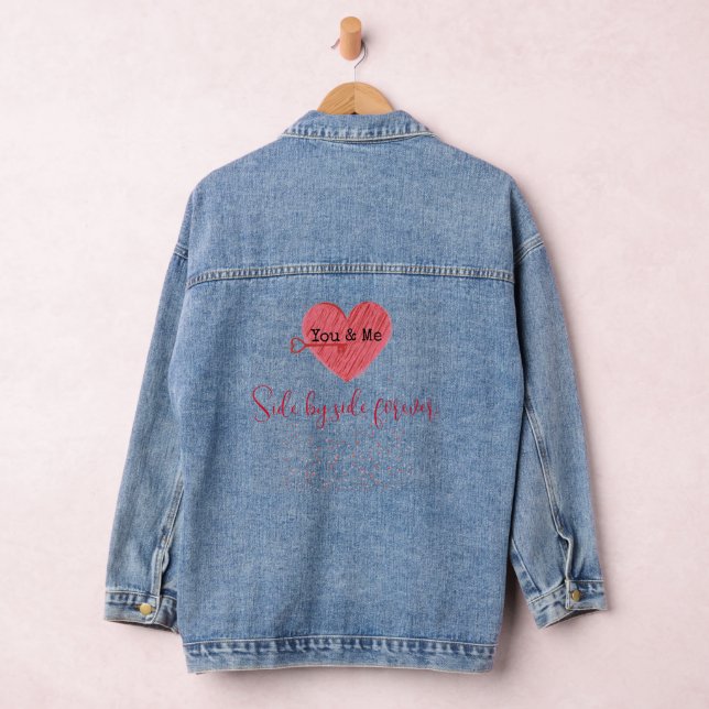 Modern Cute Red Pink Heart Modern Valentines Day Denim Jacket (Hangar)