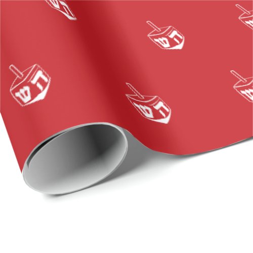 Modern cute red white Dreidel pattern Hanukkah Wrapping Paper