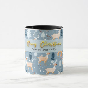Modern Cute Reindeer Snowflake Elegant Pastel Blue Mug