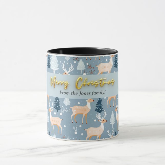 Modern Cute Reindeer Snowflake Elegant Pastel Blue Mug (Center)