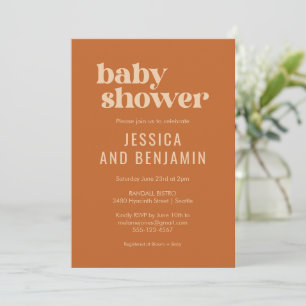 Modern Cute Retro Boho Terracotta Baby Shower Invitation