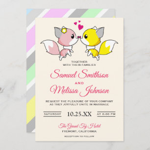 Modern Cute Romantic Fox Couple Wedding Invitation