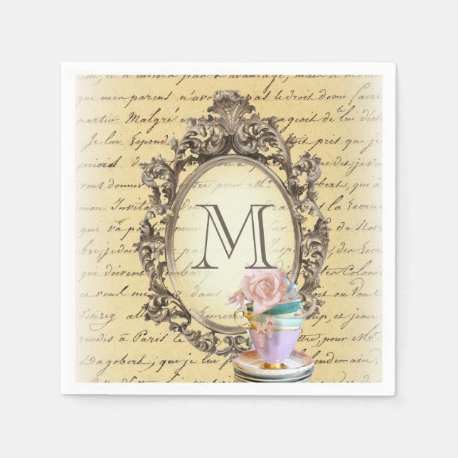 modern cute romantic girly vintage party monogram napkins (Front)