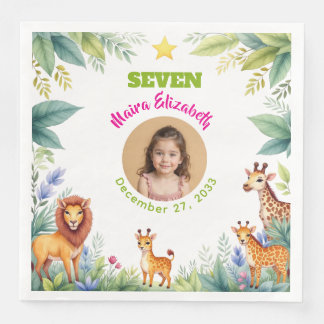 Modern Cute Safari Photo Plate Kids Birthday Party Paper Dinner Napkins