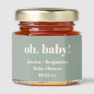 Modern Cute Sage Green Baby Shower Custom Name Honey Jar Favors