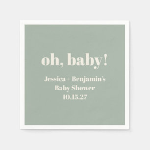 Modern Cute Sage Green Baby Shower Custom Name Napkins