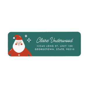 Modern Cute Santa Claus Teal Green Return Address Label