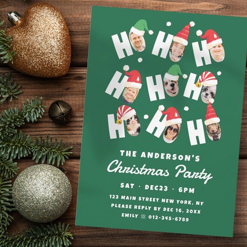 Modern Cute Santa Hats 9 Family Photos Christmas Invitation