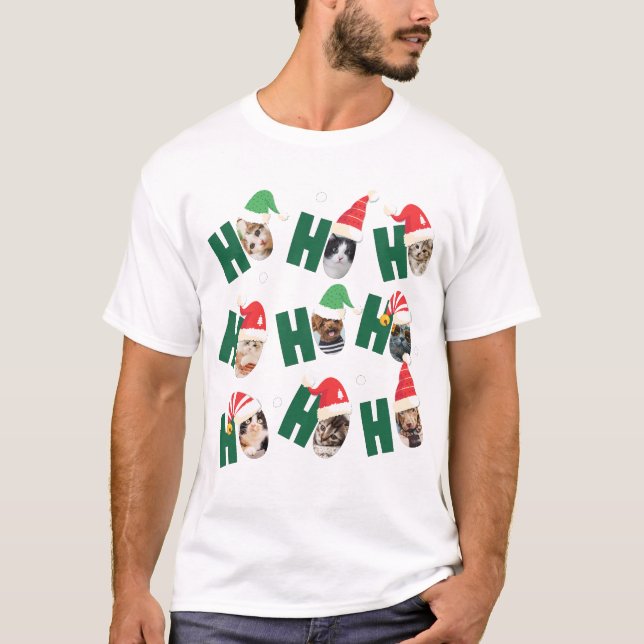 Modern Cute Santa Hats Nine Family Pets' Photos T-Shirt (Front)