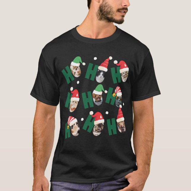Modern Cute Santa Hats Nine Family Pets' Photos T-Shirt (Front)