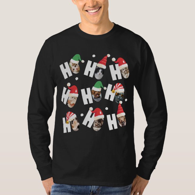 Modern Cute Santa Hats Nine Family Pets' Photos T-Shirt (Front)