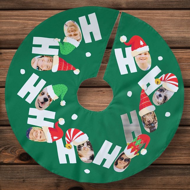 Modern Cute Santa Hats Nine Family Photos Brushed Polyester Tree Skirt (Creator Uploaded)