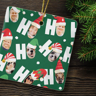 Modern Cute Santa Hats Nine Family Photos Ceramic Ornament