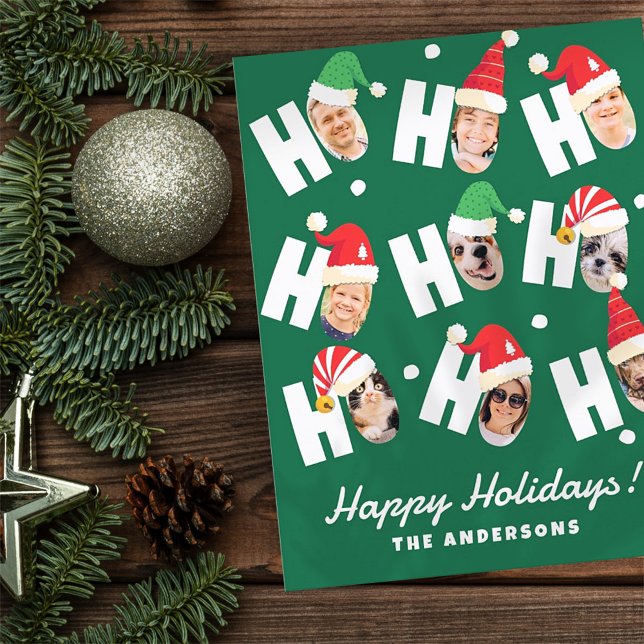 Modern Cute Santa Hats Nine Family Photos Holiday Postcard (Creator Uploaded)