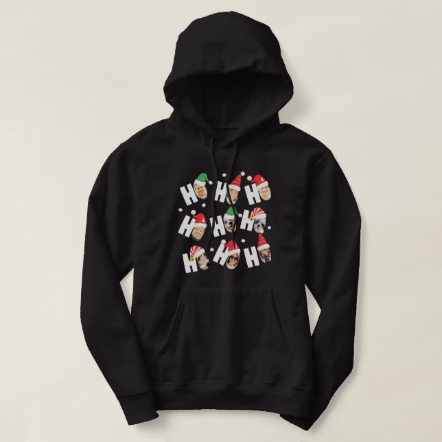 Modern Cute Santa Hats Nine Family Photos Hoodie (Design Front)
