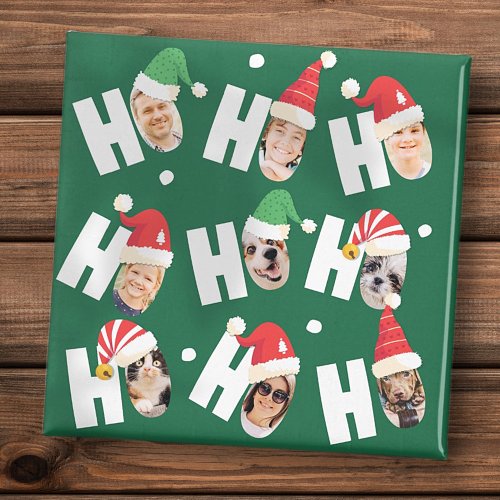 Modern Cute Santa Hats Nine Family Photos Magnet