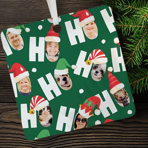 Modern Cute Santa Hats Nine Family Photos Metal Ornament