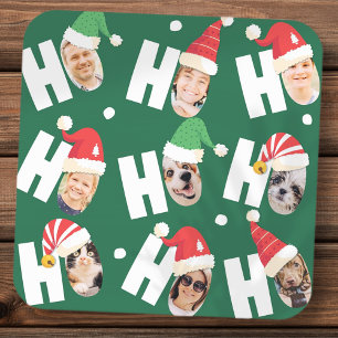 Modern Cute Santa Hats Nine Family Photos Square Sticker