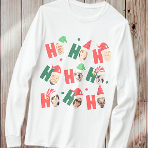 Modern Cute Santa Hats Nine Family Photos T-Shirt