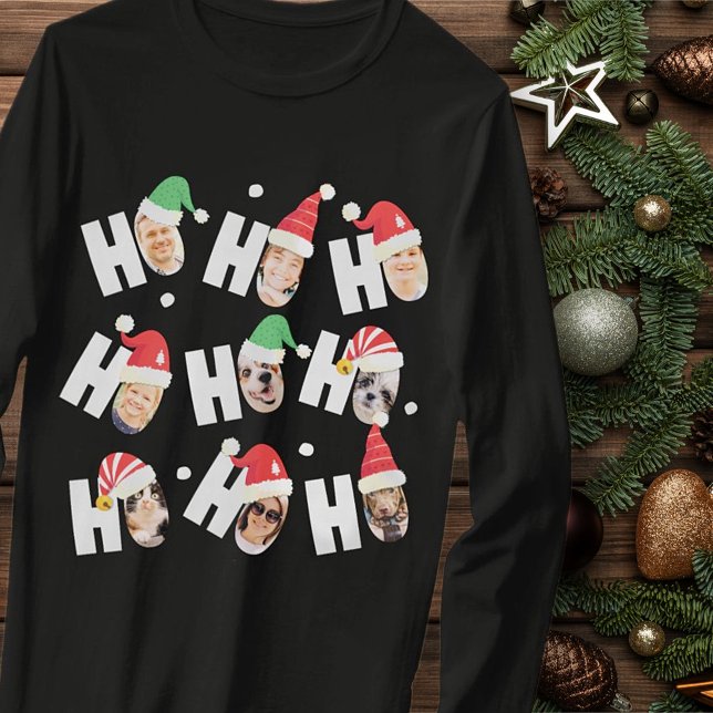 Modern Cute Santa Hats Nine Family Photos T-Shirt (Creator Uploaded)