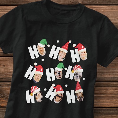 Modern Cute Santa Hats Nine Family Photos T_Shirt