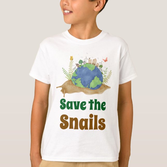Modern Cute Save the Snails Earth Day  T-Shirt (Front)