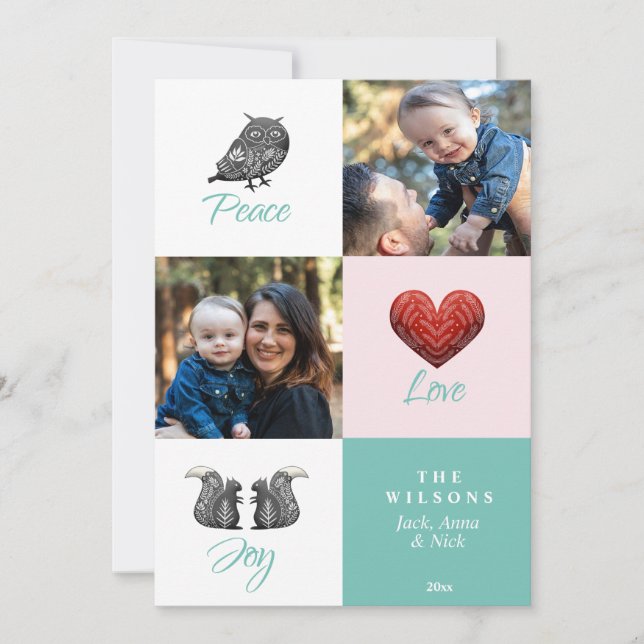 Modern Cute Scandinavian Photo Christmas Holiday Card (Front)