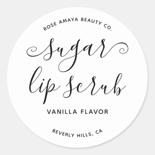 Modern Cute Script Calligraphy Sugar Lip Scrub Classic Round Sticker