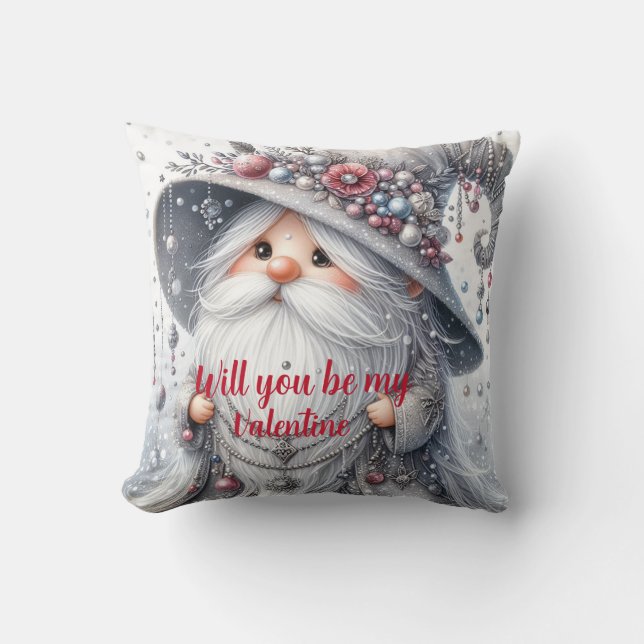 Modern Cute silver floral pearl ornamental gnome Throw Pillow (Front)