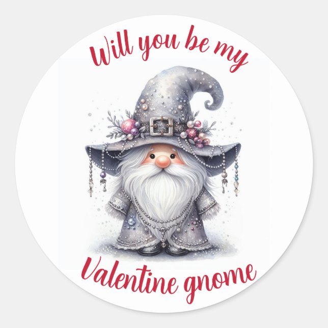 Modern Cute silver pearl ornamental gnome Classic Round Sticker (Front)